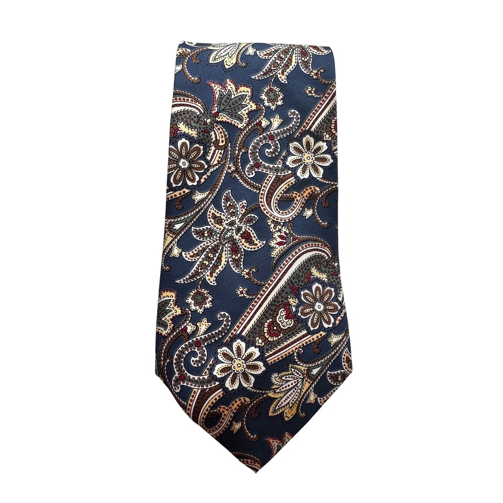Claybrooke 100% Silk Tie Paisley Floral Navy Blue Burgundy Old Money Academia